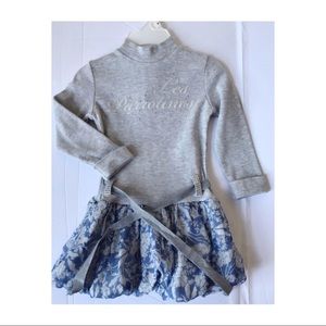 Gray Blue girls long sleeve fancy bubble dress
